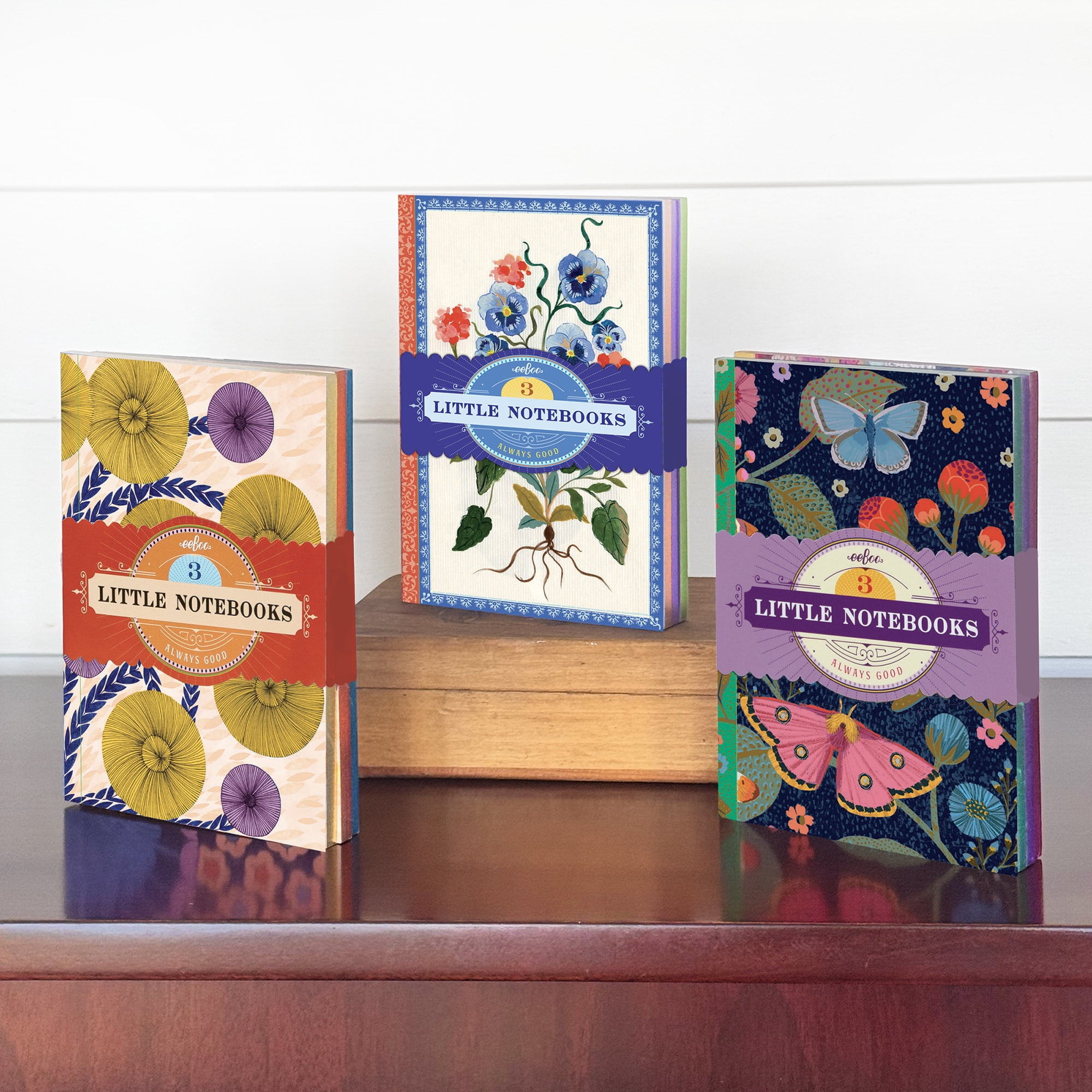 eeBoo Piece & Love: Cecilia's Little Notebooks - Set of 3, 5.75 x 4", 64pg Each, Nature Themed Adult Journals, Notes-Sketch-Draw, Lines & Dot Grid