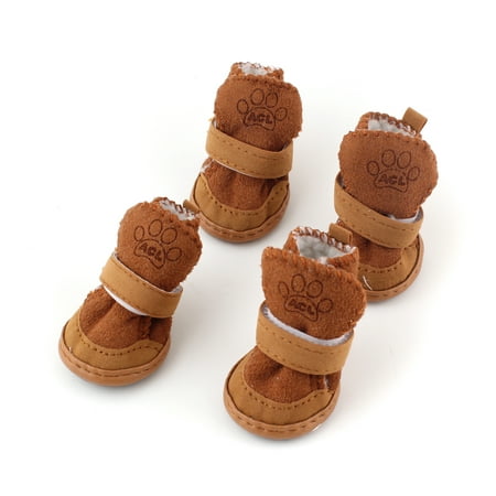 Warm Winter Pet Dog Boots Puppy Shoes For Small Dog Brown  SIZE