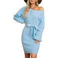 thumbnail image 1 of cfhntfmh Robes Moulantes pour Femmes Mode Robe Mini à une Épaule à Manches Longues Élégante Col Ras du Cou Ceinturée Robe de Soirée, 1 of 6