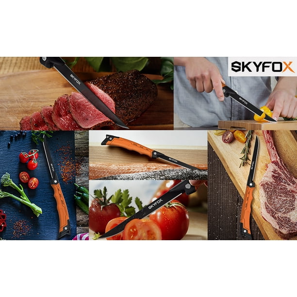 yeacher SkyFox Fishing Folding Fillet Knife, Hunting Knives for Filleting  Fish and Boning Meat, Sharp G4416 German Stainless-Steel Non-Stick Coating  Blade, Non-Slip Handles,Includes Knife Sharpener 