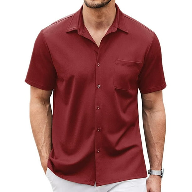 Shirt Men Cotton Casual Beach Summer. Drawstring Collar. Short Sleeve Shirt.  Gray Color.
