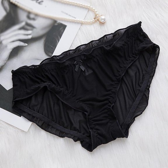 KOOYTE Women Transparent Mid Rise Quick-drying Briefs Solid Color Ruffles Decoration Females Panties