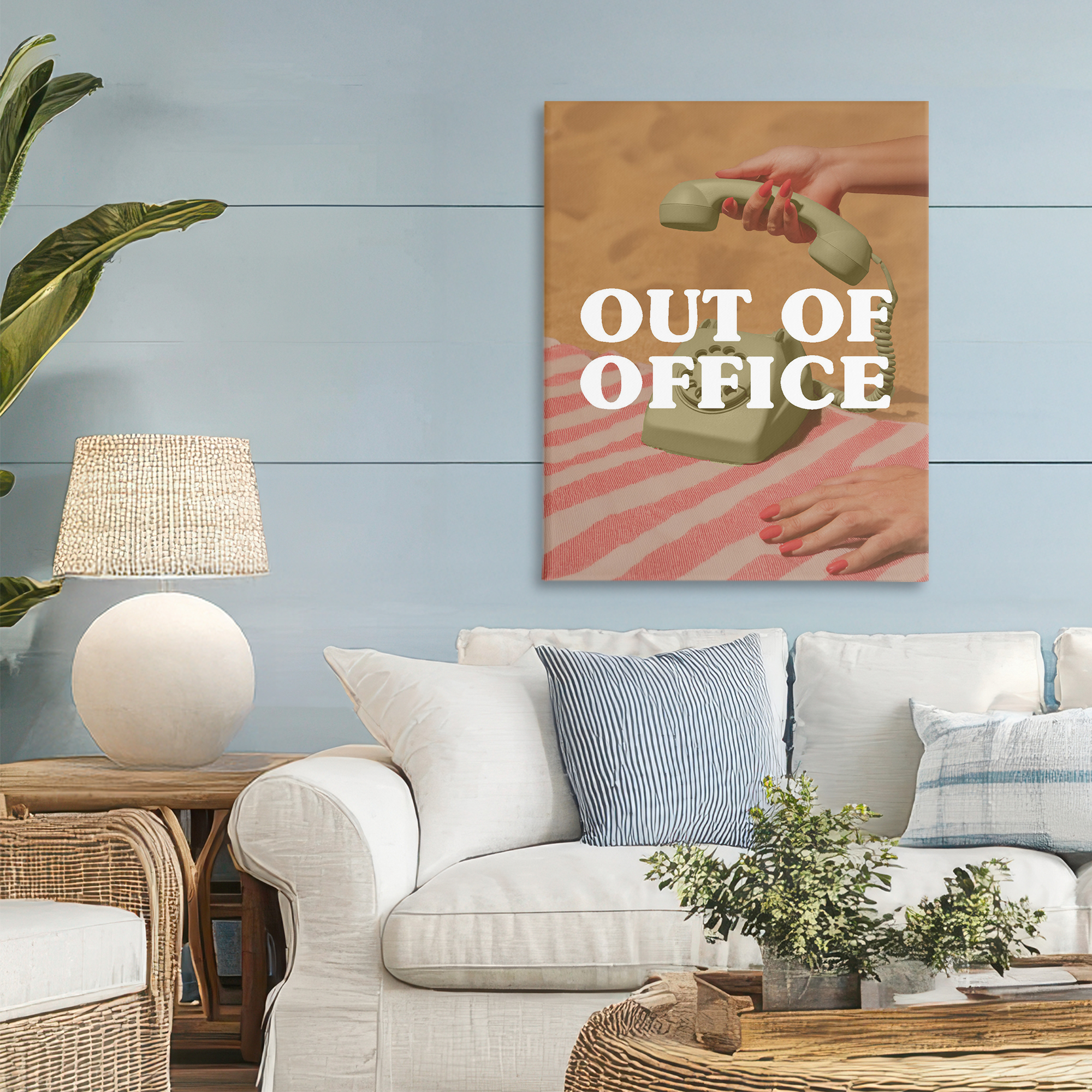 Out of Office Green Phone Canvas Wall Art, design by Lil' Rue