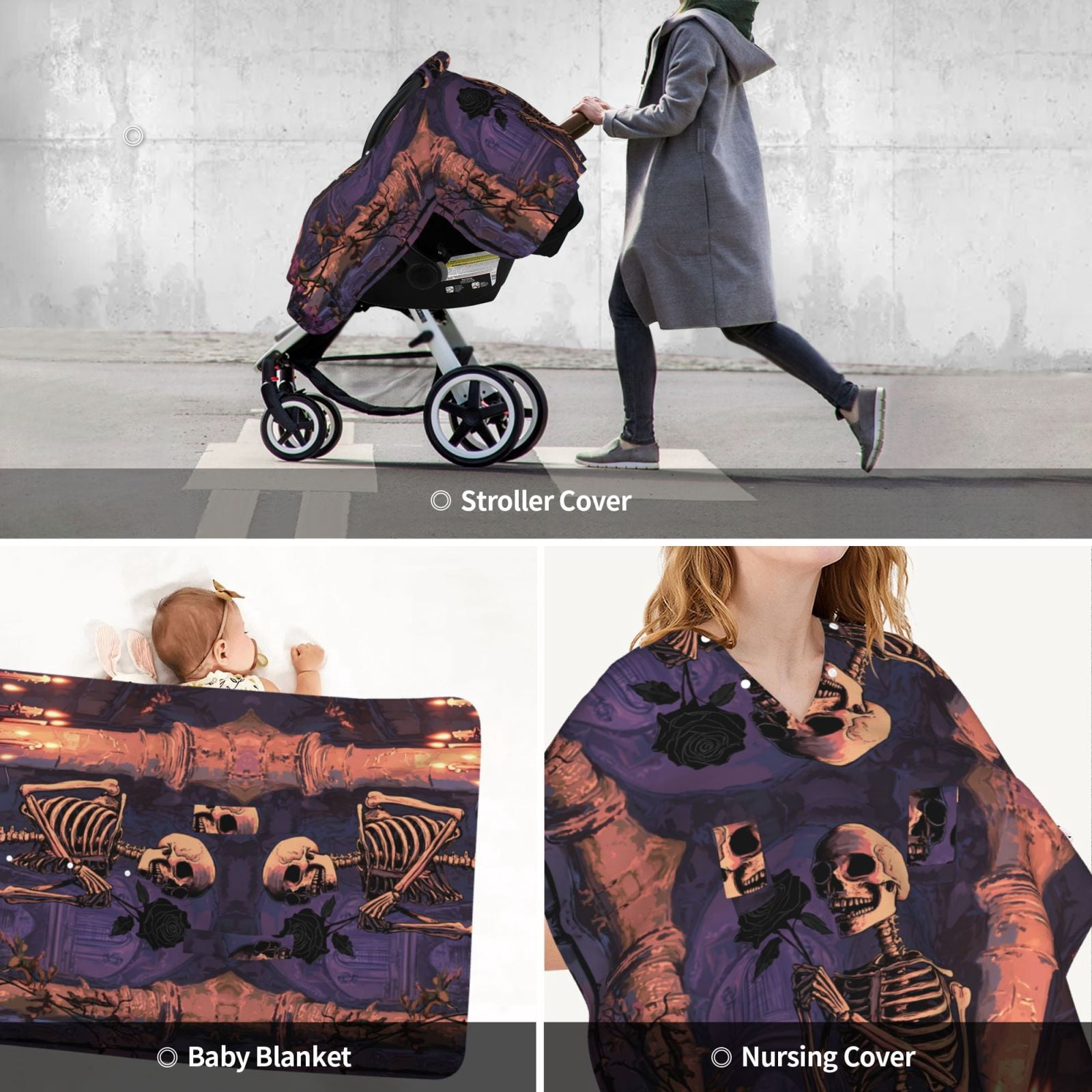 Car Seat Cover Baby - Halloween Gothic Skull Rose C Breathable Infant Car Seat Cover for Baby Carseat, Lightweight Comfort Baby Essentials Must Haves Newborn Stuff for Girl Boy