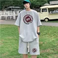 thumbnail image 5 of Conjunto deportivo informal coreano de verano con capucha y estampado de gofres para hombre, pantalones cortos holgados de manga corta, conjunto de 2 piezas, chándal con estampado de moda, 5 of 5