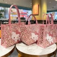 thumbnail image 2 of Bolsos de mano Kawaii Hello Kitty Sanrio para mujer y niña, bolso de hombro de cuero sintético con estampado de leopardo rosa, gran capacidad, 2 of 4
