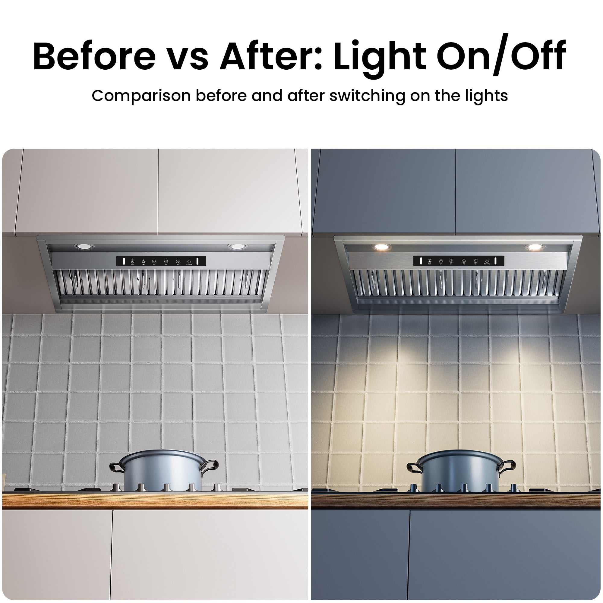VIKIO 36 in. Insert Range Hood in Stainless Steel with 900 CFM Ventilation, Gesture and Touch Control, 3-Speed Fan, LED Lights and Convertible Ducted and Ductless Installation