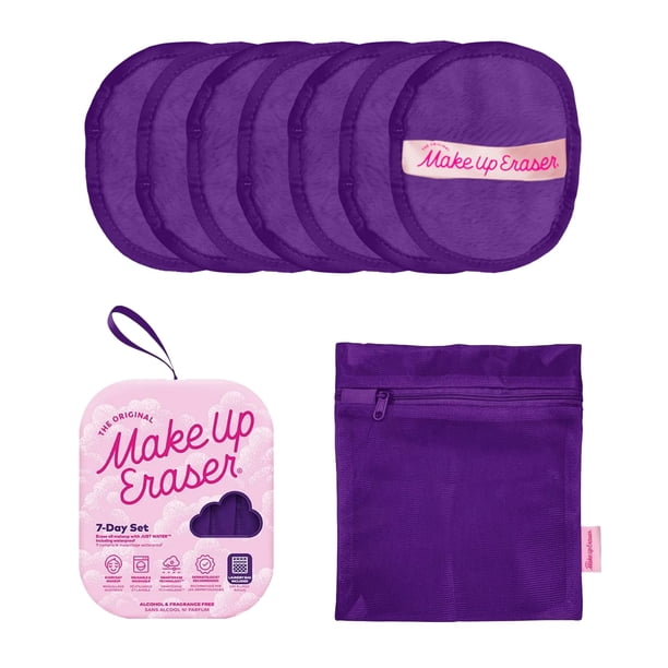 Makeup Eraser, 7-Day Set, Erase All Makeup with Just Water, Including Waterproof Mascara, Eyeliner, Foundation, Lipstick, and More, Queen Purple, 7 CT.