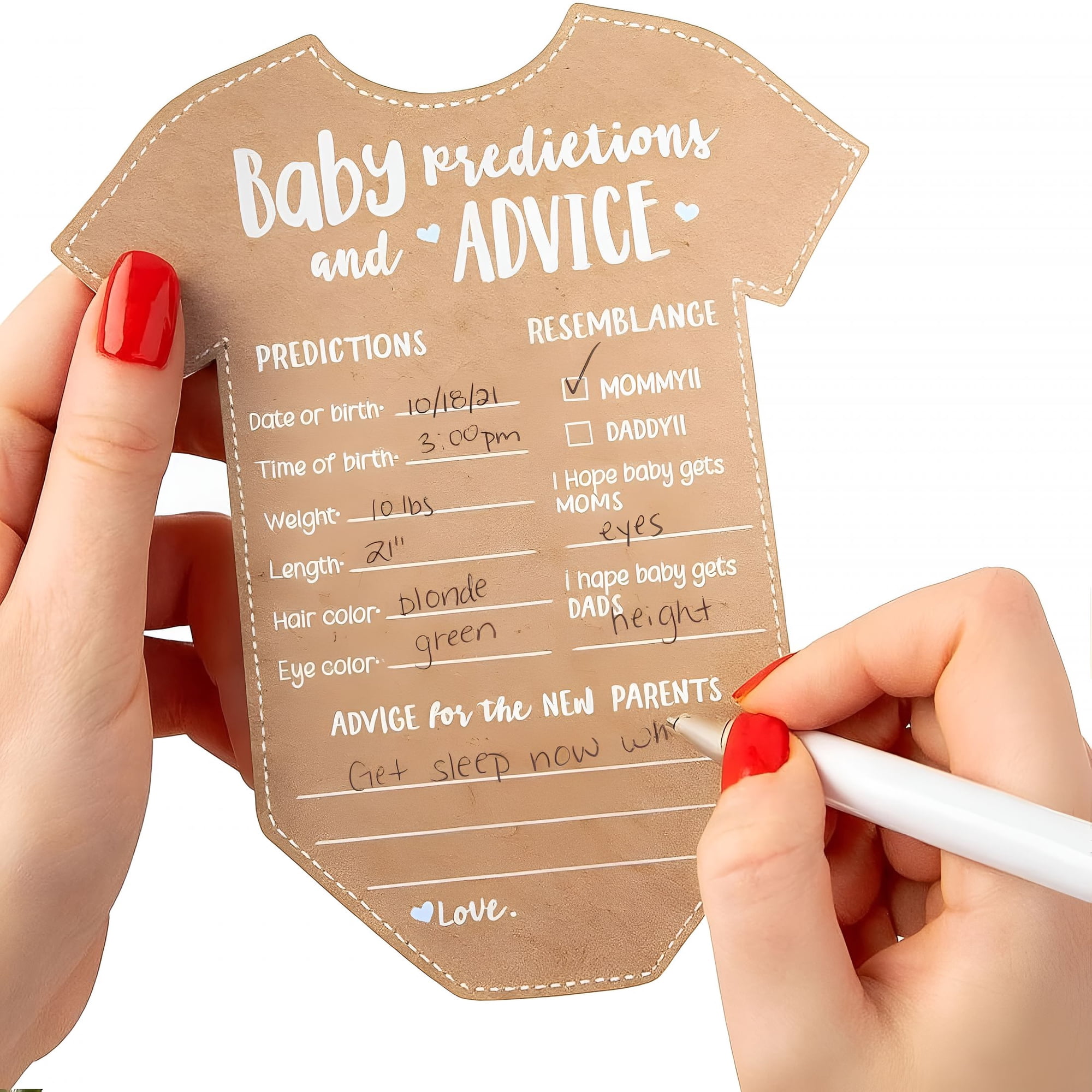 OQRKI Baby Predictions for Baby Shower Advice Cards-50-Count Onesie Shaped Baby Shower Games for Girl Or Boy-Gender Neutral Decor,Table Decorations,Activity and Keepsake for New Parents