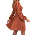 thumbnail image 5 of STARVNC Women Swiss Dot V Neck Smocked Waist Puff Long Sleeve Mini Dress, 5 of 7