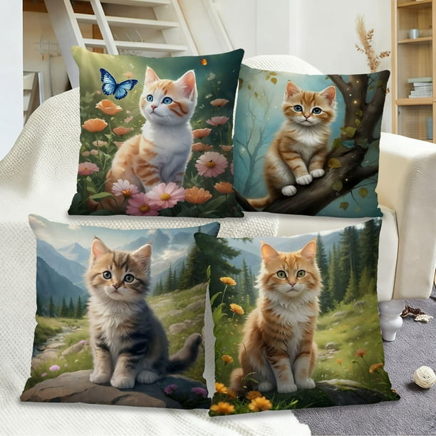 Funda de almohada con estampado de animales adorables 45x45cm - Cojín de sofá de lycra de nylon para salón, dormitorio, patio - Uso interior y exterior