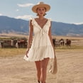 thumbnail image 7 of PRINxy Women's V Neck Loose Tiered Ruffle Short Dress Petal Sleeve Cotton Linen Casual Dress for Summer Beach Vacation Daily Errands Beige M, 7 of 7