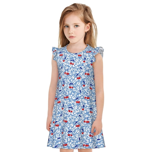 Balery Red Cherries Camisón de princesa para niñas, pijama de algodón con mangas abullonadas, suave y bonito.-Small