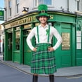 thumbnail image 6 of ‌Alaiyaky 9 Pcs St Patrick's Day Costume Set Irish Plaid Green Kilt Suspenders Faux Mustache Sock Hat Cup Badge for Irish Party Decor, 6 of 7