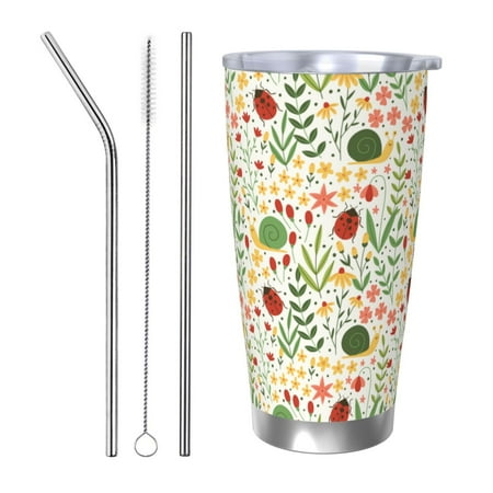 

Tideii Ladybug And Wild Flowers for 20OZ Car Cup Stainless Steel Cold and Hot Cup with Lid Suitable for Outdoor and Home Unisex-Straw Three-piece Set