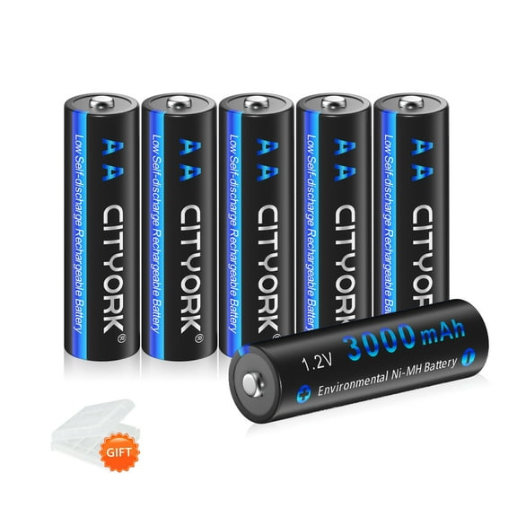 CITYORK 6 Pack 3000mAh AA Batteries 1.2V Ni-MH High Capacity Double-A Rechargeable Batteries with Battery Case