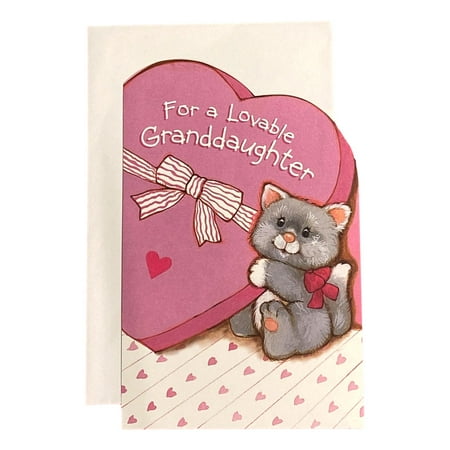 Valentine's Day Greeting Card for Grand daughter - For a Lovable Granddaughter; Heart, Cat, Ribbon