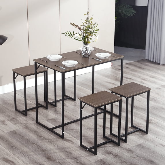 5 Piece Dining Table Set Counter Height Dining Table With 4 Stools for 4 Breakfast Nook Table for Small Spaces