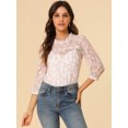 thumbnail image 3 of INSPIRE CHIC Women's 3/4 Sleeves Ruffle Mock Neck Sheer Lace Top, 3 of 6