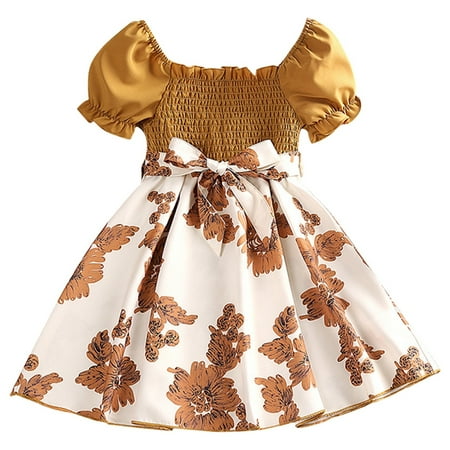 

Pimfylm Spring Dresses For Toddler Baby Girl Dresses Ruffle Lace Pageant Party Wedding Flower Girl Dress purified cotton Brown 6-7Years