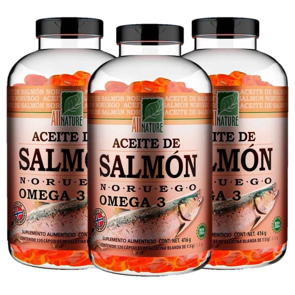 All Nature Aceite de Salmón Noruego 3 frascos de 320 caps