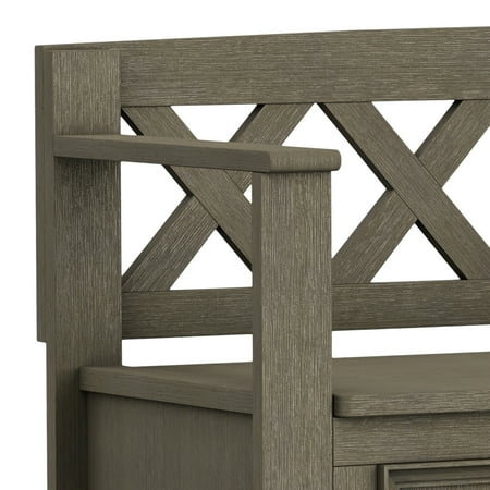 Simpli Home - Amherst Transitional MDF and Plywood Storage Bench with Backrest - Farmhouse Gray