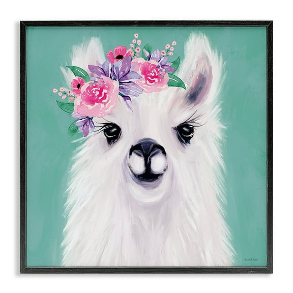 Stupell Industries Fluffy Floral Alpaca Animals & Insects Painting Black Framed Art Print Wall Art, 12 x 12