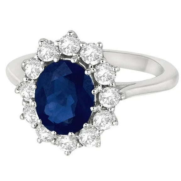Elegant Oval-Cut Lab-Created Blue Sapphire & Moissanite Engagement Halo Ring in 925 Sterling Silver for Her - Radiant, Durable, Hypoallergenic Jewelry Gift