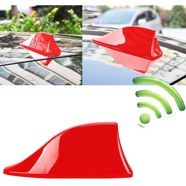 Antena de aleta de tiburón para coche, universal, impermeable, para techo, FM, con base adhesiva impermeable (roja)