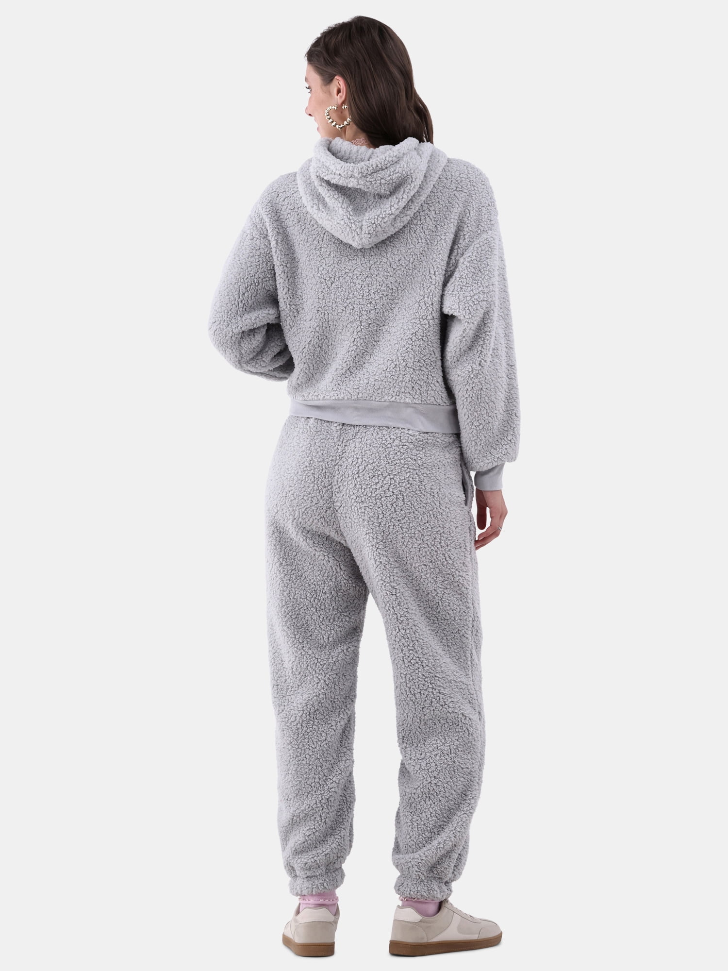 No Boundaries Teddy Fleece Hoodie and Joggers Set, 2-Piece, Women's