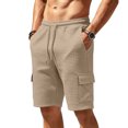 thumbnail image 2 of JTSRKL Men's Outdoor Cargo Shorts Solid Waffle Knit Drawstring Elastic Waist Multi Pocket Short Pants Lightweight Summer Beach Daily Casual Trunks Khaki XXL, 2 of 7