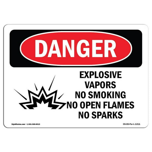 SignMission OS-DS-A-1824-L-1211 18 x 24 in. OSHA Danger Sign - Explosive Vapors No Smoking Open Flames