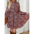 thumbnail image 7 of Asyoly Womens Dresses Boho Floral Print Ruffles Lantern Sleeve Button Down Swing Mini Dress Tie Waist Shirt Dresses, 7 of 7