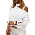 thumbnail image 2 of Women Autumn Fashion Long Sleeve Diagonal Shoulder Chain Decorative Top Blouse, 2 of 8