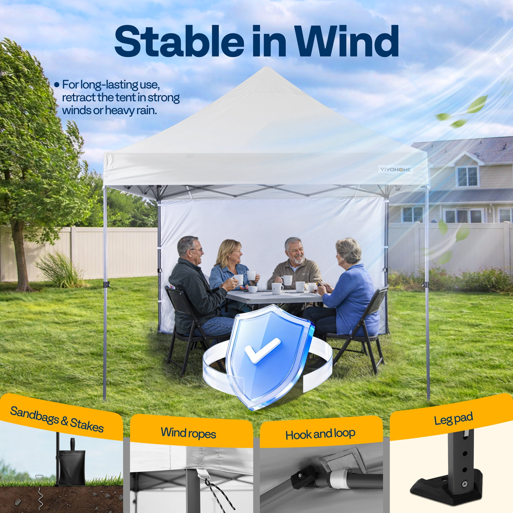 SPECSTAR 10x10 Heavy Duty Pop Up Outdoor Canopy Tent with Center Lock, Commercial Instant Waterproof Canopy Tent with 1 Side Wall Setup Easy for Events Parties Camping, White
