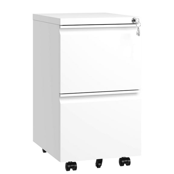Metal 2 Drawer Mobile File Cabinet With Lock - Convenient Storage Fits Legal/letter/a4 Antique White Office Included For Privacy