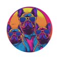 thumbnail image 2 of Retro Synthwave French Bulldogs Cartoon - Animated Summer Design Round Rug, 2 of 5