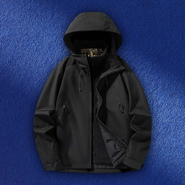 LOVZFMLL Jackets for Men's Solid Color Outdoor Climb Sport Run Pocket Zipper Long Sleeved Three-in-One Hooded