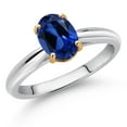 thumbnail image 2 of 925 Sterling Silver and 10K Yellow Gold Blue Created Sapphire Solitaire Engagement Ring for Women (1.60 Cttw, Oval 8X6MM, Gemstone September Birthstone, Available in Size 5, 6, 7, 8, 9), 2 of 4