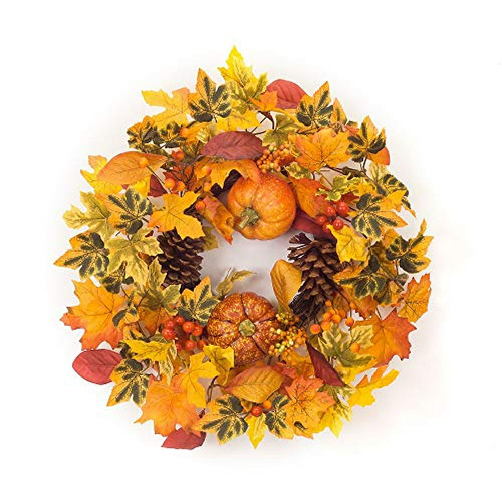 Melrose Pumpkin Gourd Fall Leaf Candle Ring, Polyester 20.5 Inches ...