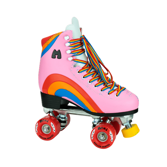 Riedell Quad Outdoor Roller Skates - Moxi Rainbow Rider (Pink Heart, 2 Medium)