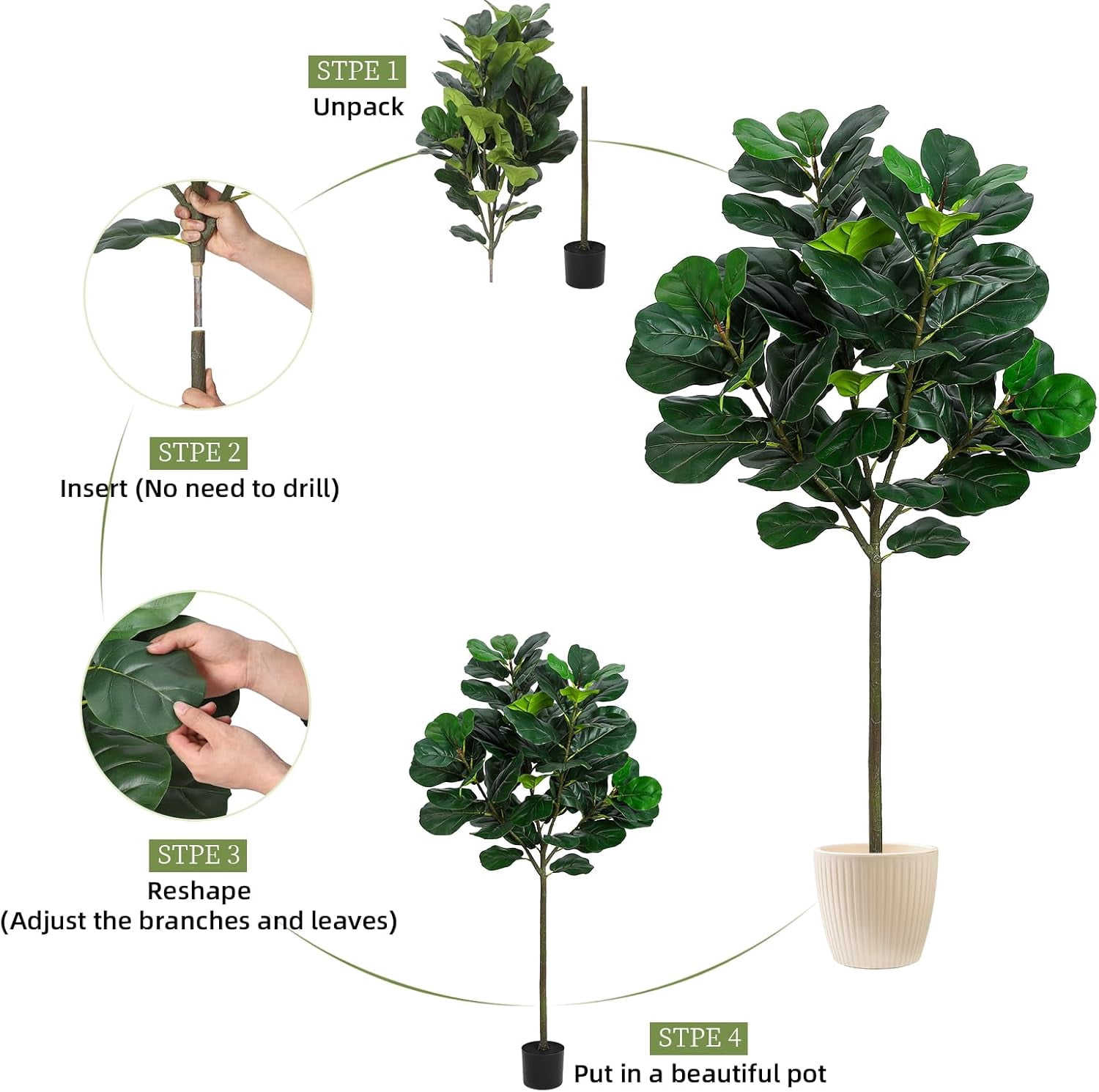 5.2 Ft Artificial Fiddle Leaf Fig Tree, Faux Ficus Lyrata Plant with 62 Fiddle Leaves,Tall Fake Plants Large Floor Plant with Pot for Indoor Living Room House Office Decor Housewarming Gift