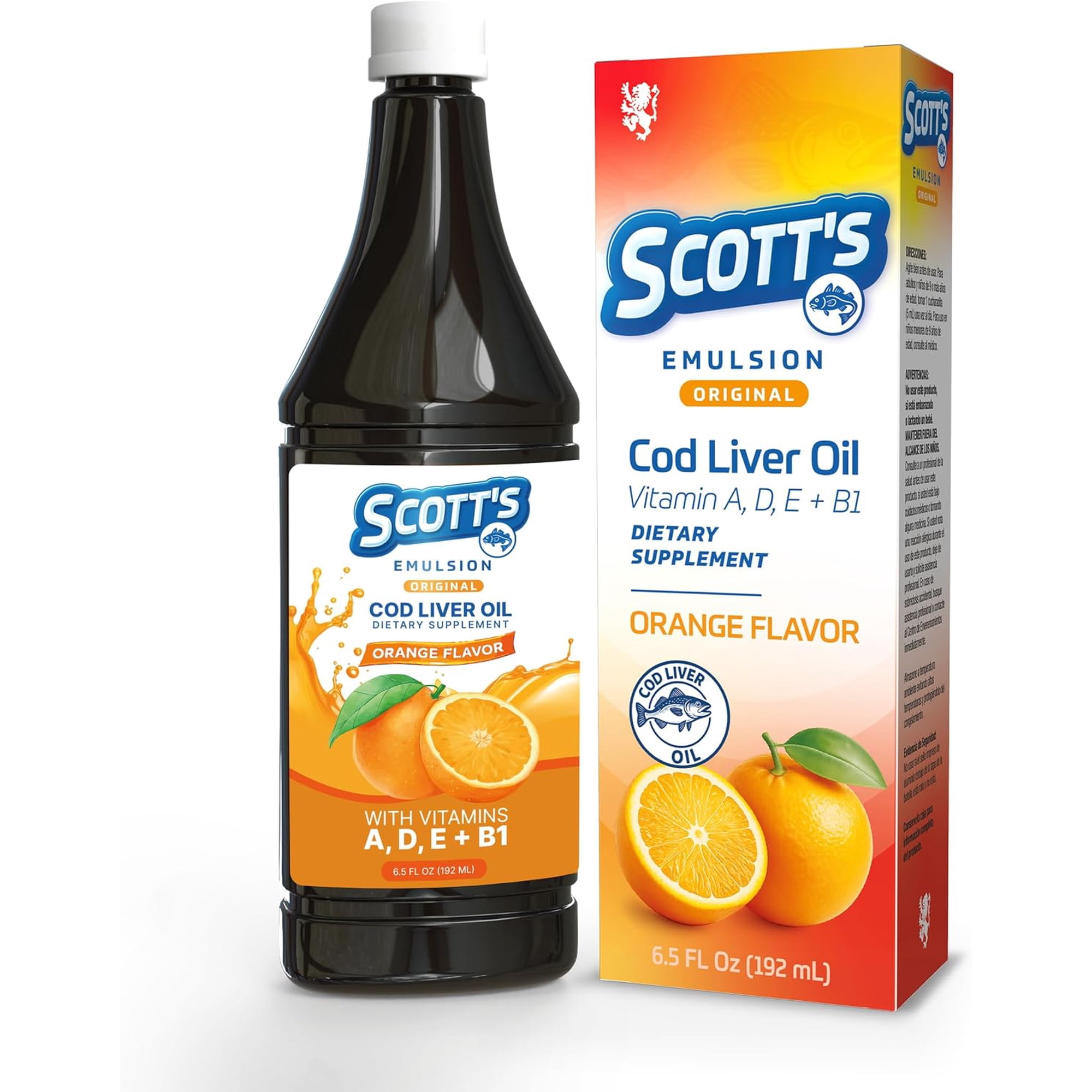SCOTT'S EMULSION Cod Liver Oil Liquid for Kids – Orange Flavor – Supports Growth, Immunity & Bone Health – Rich in Omega 3 & Vitamins A+D – Easy-to-Take Fish Oil – 6.5 Fl Oz