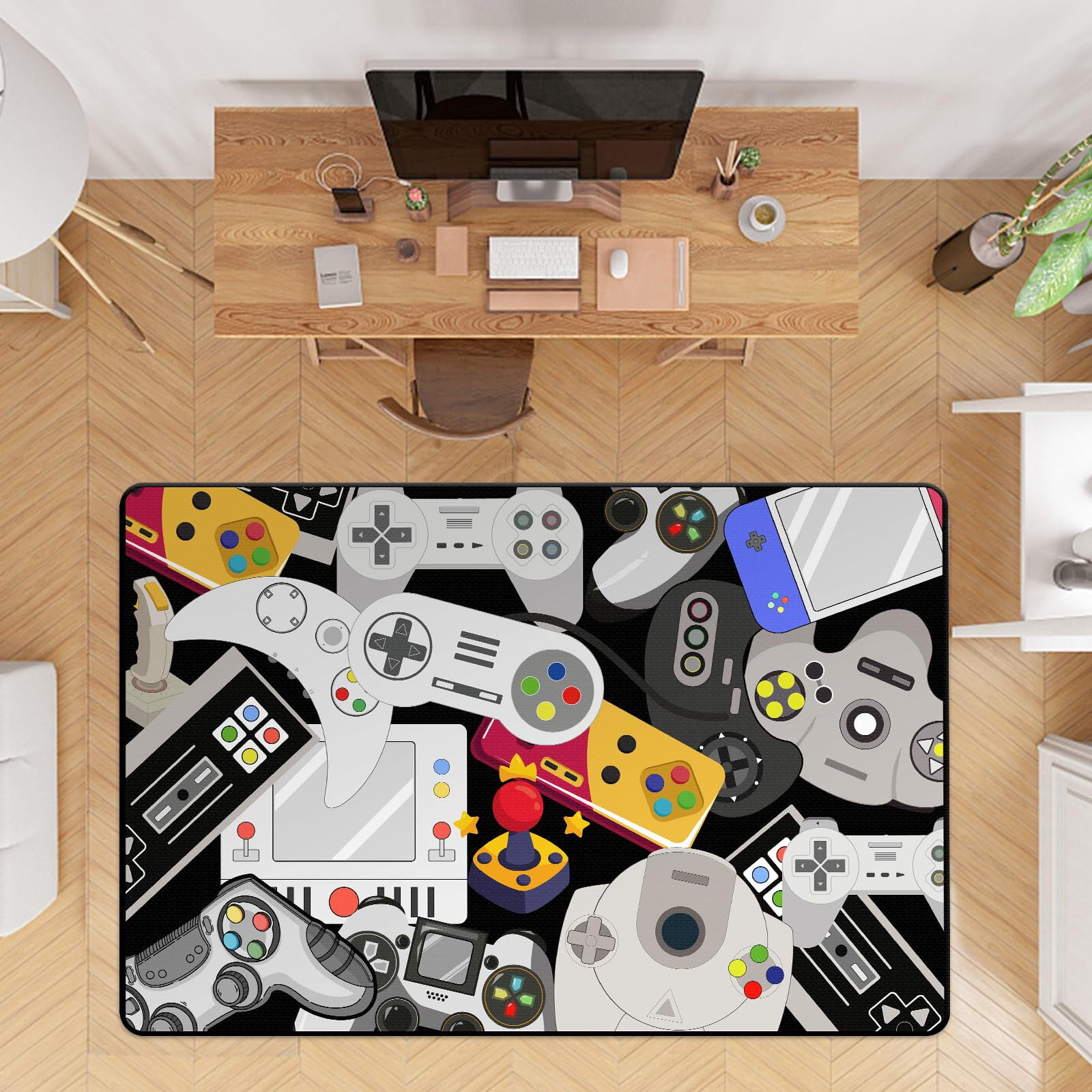 Game Rug Teen Boys Carpet with Game Controller Decoration, 3D Gaming Rugs for Boys Bedroom Living Room Playroom, Non-Slip Gamer Carpet Children Gaming Area Rugs (60" x 40")