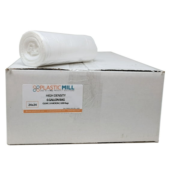 PlasticMill 7-10 Gallon High Density Clear Garbage Bag,6 Micron,24x24,1000/Case