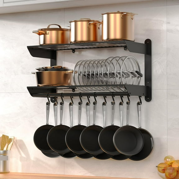 Pan Organizer, Heavy Duty Pot Rack Wall Mounted with Kitchen Cookware Utensils Hanger Organizers and Storage
