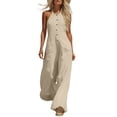 thumbnail image 2 of Hvogkswy Button Down Jumpsuits for Women Casual Sleeveless Wide Leg Romper with Pockets Comfy Loose Summer Beach Vacation Jumpsuit, 2 of 7