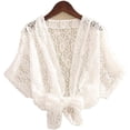 thumbnail image 4 of Municipal Sheer Shrug Tie Front Short Sleeve Lace Cropped Bolero Cardigan Floral Lace Shrug Top, 4 of 5