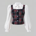 thumbnail image 3 of WXFAZCVU Girls 2 Piece Outfits Long Sleeve Patchwork Shirt and Skirt School Clothes Set Size 10 Years, 3 of 6