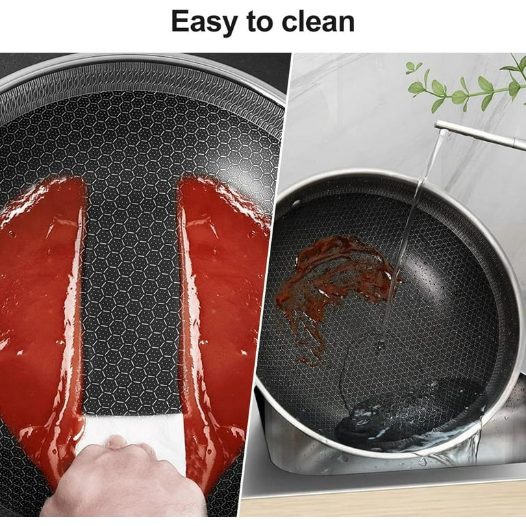 Stainless Steel Frying Pan Nonstick Wok Pan Honeycomb Skillet Less Oil  Smoke General Gas Induction Cooker Kitchen Utensils